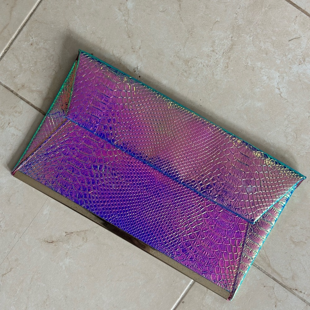 New Look iridescent clutch gold chain accents
